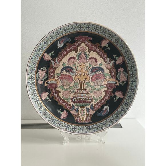 Vtg Oklahoma Import Blue Chinoiserie Asian hand painted decorative plate dish - Picture 2 of 10